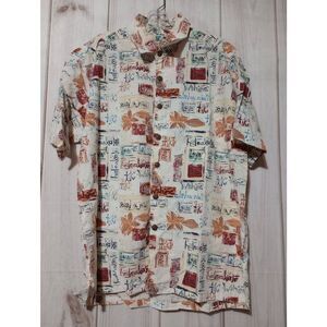 John Severson Shirt Men's Large Button Front Short Sleeve Hawaiian Wooden Button